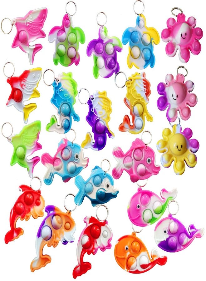 HOZKEAP 50 Packs Bulk Octopus fishs dolphins turtles sharks whales Sea Animal Mini pop Fidget bubble Keychain ，Boys Girls Kids Birthday Party Favors summer Students gifts - Image 1